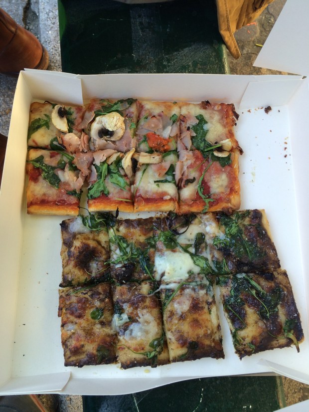 Our first meal when we arrived in Paris. Pizza and wine sitting by the Canal Saint-Martin. 