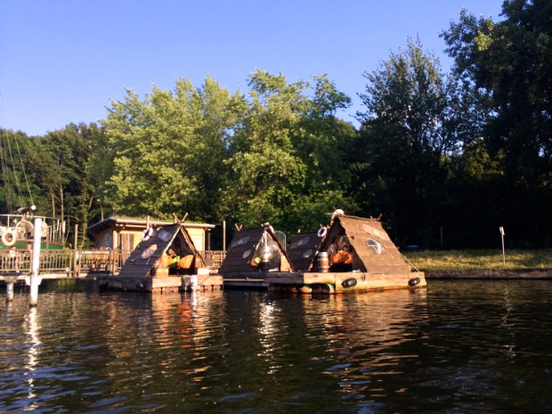Kind of blurry, but I loved these teepees you could rent, floating on the water.
